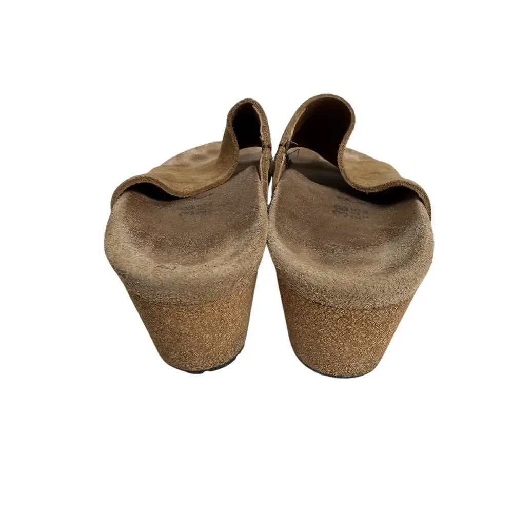 Birkenstock Papillio Tan Suede Leather Cork Wedge Slip On Sandals 38 Narrow